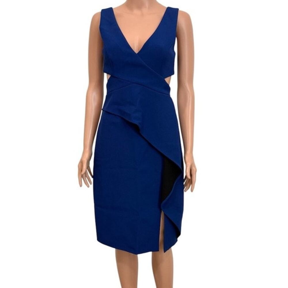 BCBGMaxAzria 02 Riya cutout peplum v neck cocktail dress D2 3586